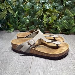 Birkenstock Womens Gizeh Mocha Brown Leather Sandals T Strap Size 39 US 8 Reg