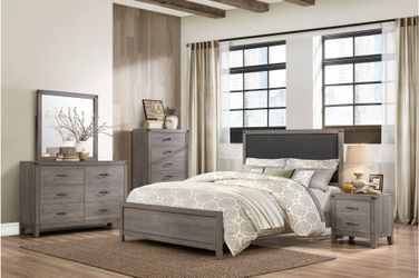 Brand new grey queen bedframe, dresser, mirror, nightstand