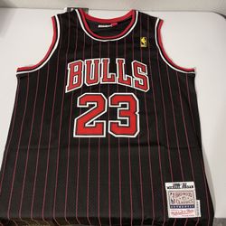 Bulls Black Pin Stripes Jordan Jersey 