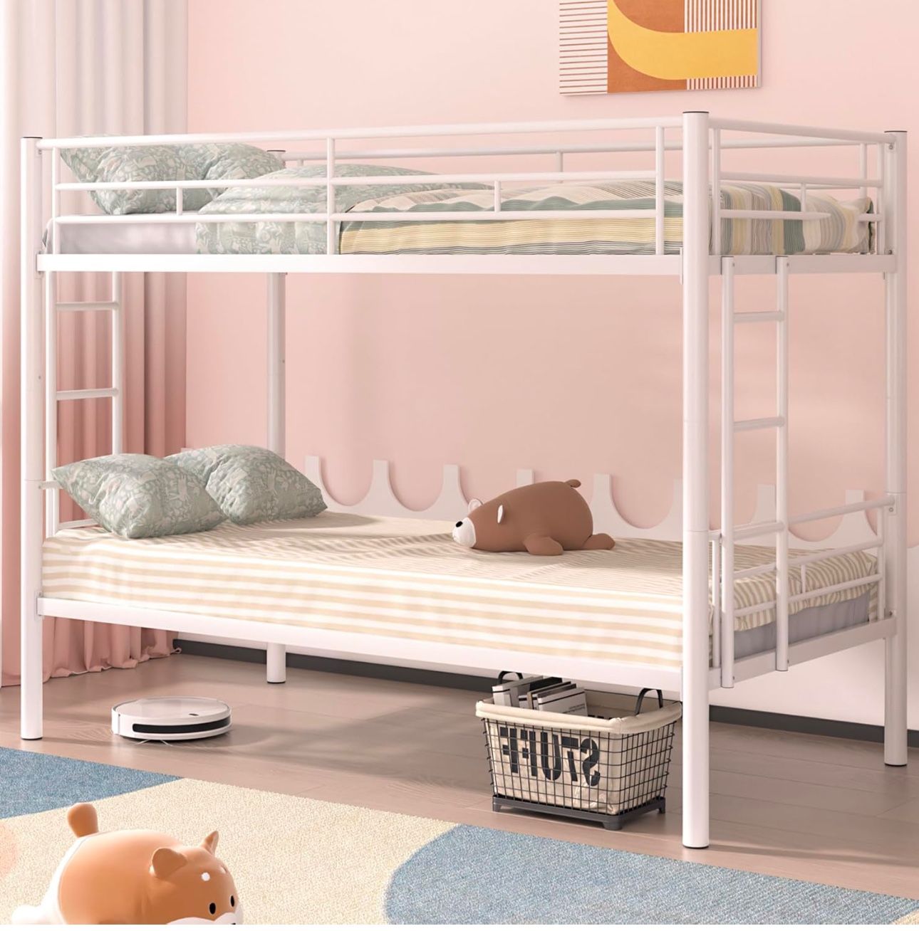 Twin Over Twin White Bunk bed