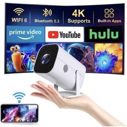 Projector with Wifi and Bluetooth, Built-in Apps,Movie Projector Electric Focus Portable Projector, 1080P Video Projector for Bedroom