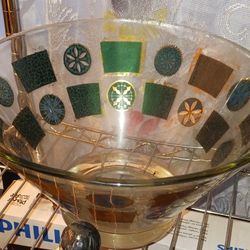 Vintage Gold And Teal Serving Bowl