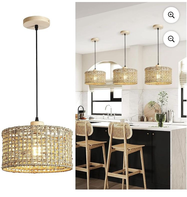 Hand-Woven Rattan Pendant Light, 11.8" Bohemian