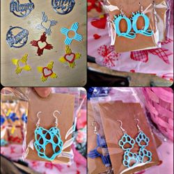 3d Printed Earrings. Zia Symbol, Lobo Paw, Queen, Pet Paws And Much More