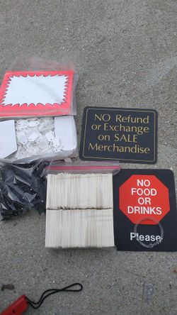 Signs, price tags, clips total for $5
