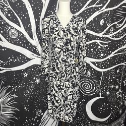 Anne Klein Elegant Black and White Floral Long Sleeve Dress