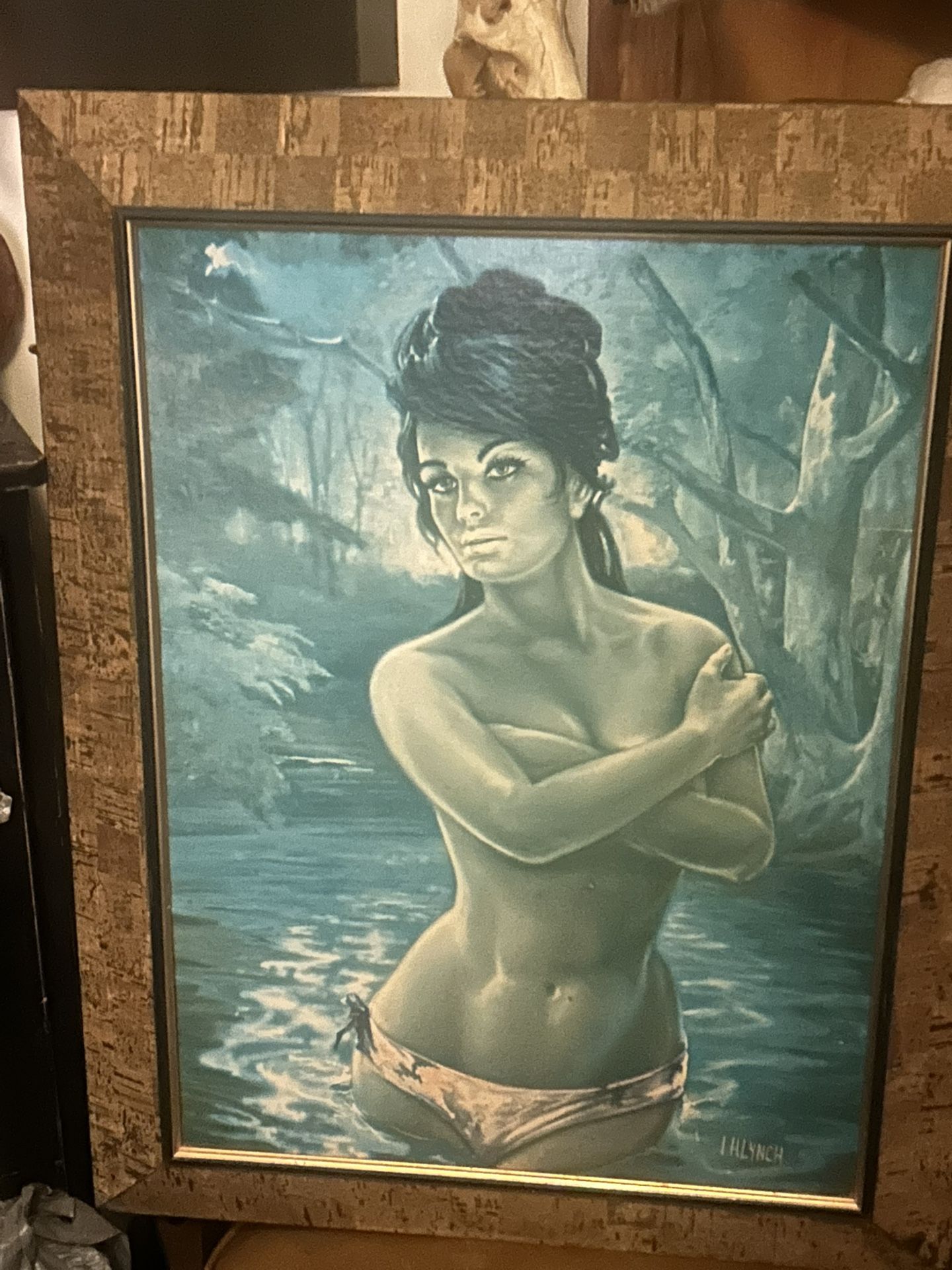 Absolutely Stunning; Vintage ‘The Nymph’ Print in Original Cork Frame by JH Lynch: