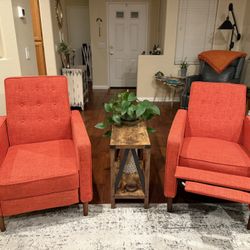 Set of 2 Stylish Orange Recliner Chairs