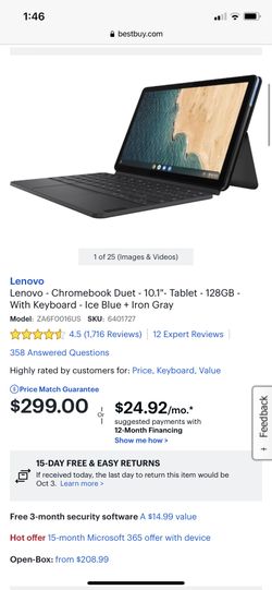 Like New Lenovo IdeaPad Duet Chrome book 128GB for Sale in Malden 