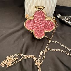 New Glittery Pink/gold Clover Crossbody Clutch/evening bag
