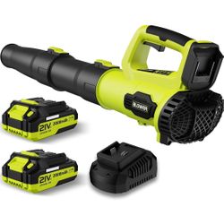 Leaf Blower, 21V Cordless Electric Blower with 2 2.0Ah Batteries and 1 Hour Fast Charger, Lightweight Leaf Blower for Patio Cleaning, Lawn Care, Blowi