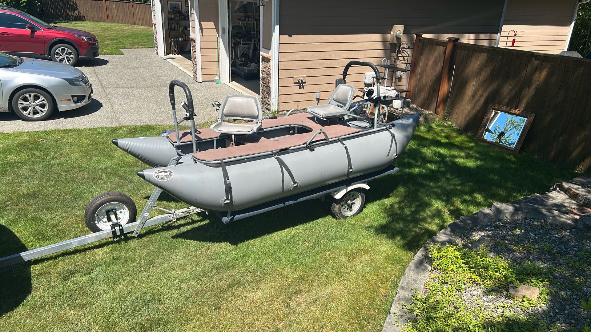 12’ Inflatable Pontoon Fishing Boat And Trailer An Motor
