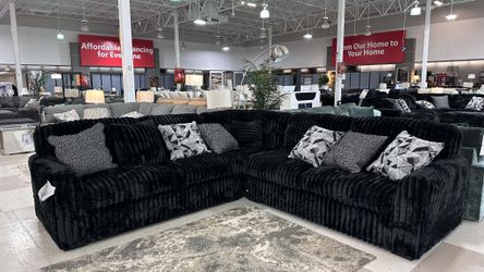 Living room furniture black Color Corduroy Sectional L Shaped Modular Sectional Only $39 Down Payment 👉 PLEASE ASK FOR JON GREEN WHEN YOU ARRIVE!
