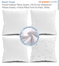 Fixwal Outdoor Pillow Inserts, 16x16 Inch Waterproof Pillows Inserts, 4 Pack Pillow Form for Patio, White