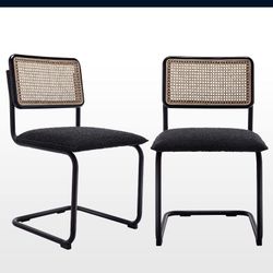 Zesthouse Mid-Century Modern Dining Chairs, Accent Rattan Kitchen Chairs, Armless Mesh Back Cane Chairs, Upholstered Fabric Chairs With Metal Chrome L