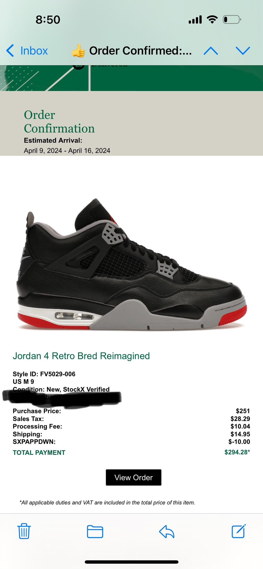 Jordan 4 Retro Bred Reimagined - Brand New 
