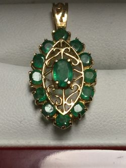 14K Yellow Gold Pendant with Green Gem Stones