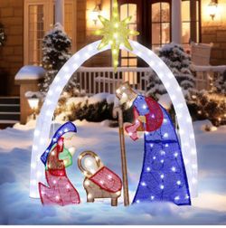 4.5FT Christmas Outdoor Decorations, Lighted Outdoor Nativity Set with 115 LED Lights, Holy Family Nativity Scene for Christmas Holiday Lawn Garden Ya