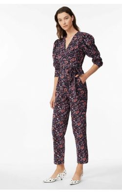 LA VIE Rebecca Taylor Floral Corduroy Wrap Jumpsuit Small