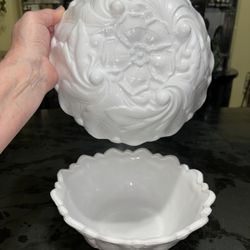 Set of 2 milk glass serving bowls milk-glass milkglass 