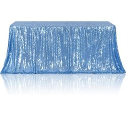 1 Blue Sequin Tablecloth New  6ft   Main Table Party Decoration 