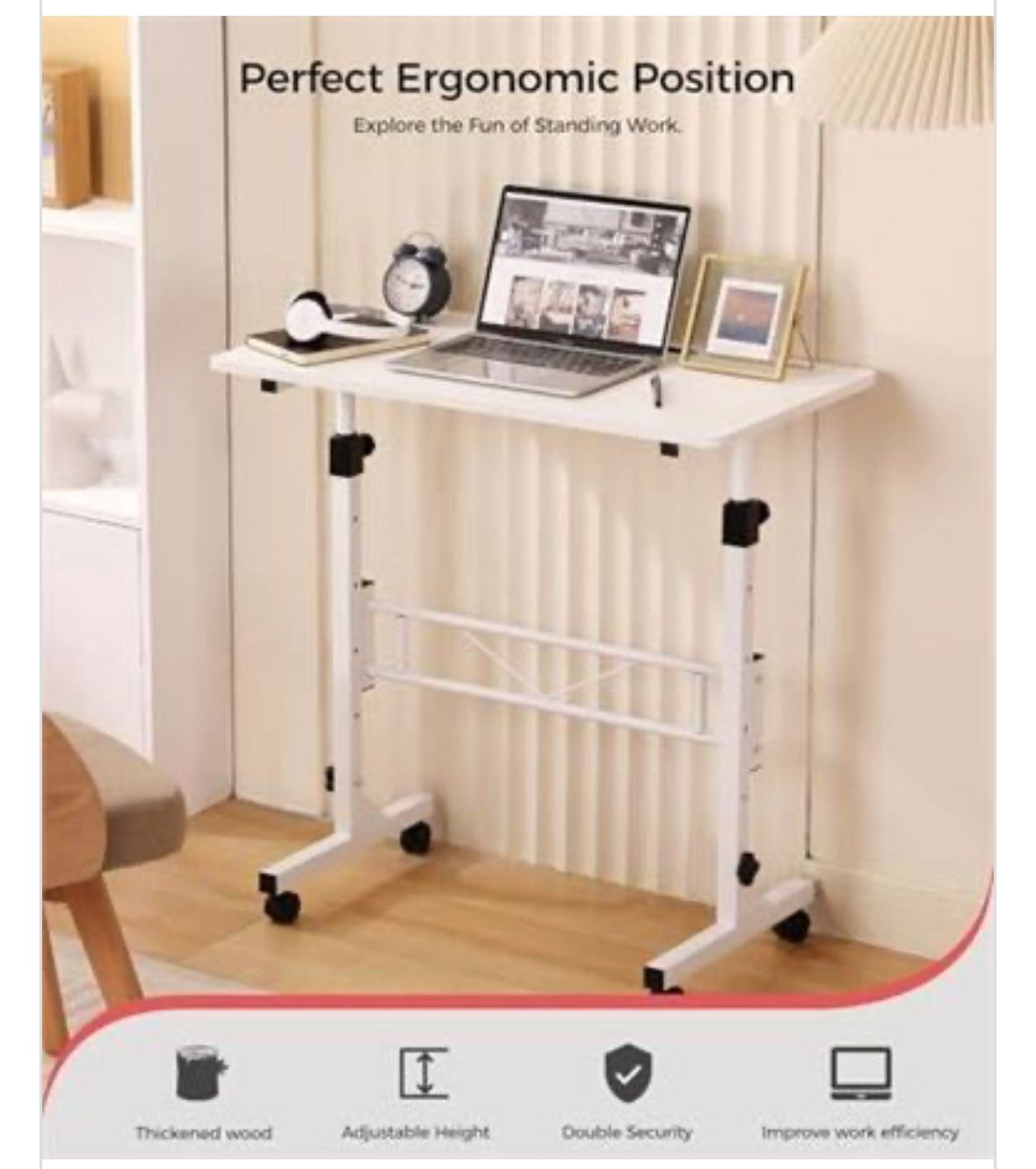 Standing Desk Adjustable Height, Mobile Stand Up Desk with Wheels
