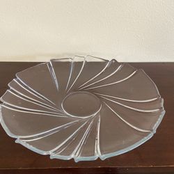 Clear Glass Round Platter - Sunburst Design 15”