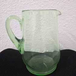 Rare Vintage Uranium Glass Pitcher glows under UV