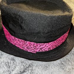 Kids girls black hat with pink sequins