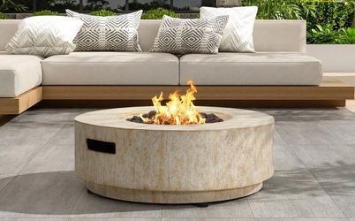Modern Travertine-Style Outdoor Fire Pit Table – Brand New