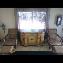 Antique Buffet / Credenza + Matching Set Of Oversized Arm Chairs