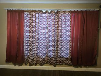 Red and Patterned Window Curtain Panels