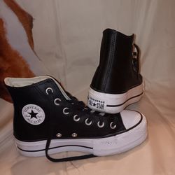 CONVERSE Chuck Taylor All Star Lift Platform Leather High-Top Shoes Size 6