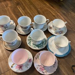 9 Beautiful Coffee Cups + Plates Each Set/