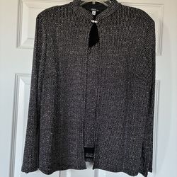 Elegant Onyx Black And Silver Glitters Cardigan Jacket With Tank Top