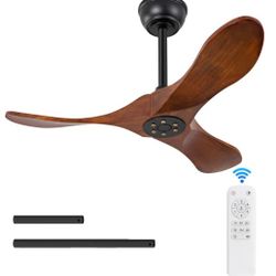 BOJUE 36 Inch Solid Wood Ceiling Fans without Lights