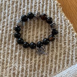 Gemstone Bracelet With Fine Silver Plated Charms