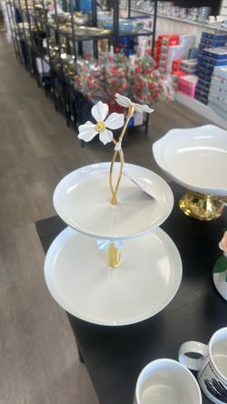2 Tier Serving tray S/S and Brass Enamel Coating