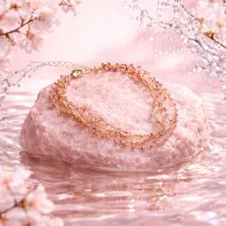 Handmade Pink Crystal Crochet Bracelet | Elegant Feminine Jewelry | Delicate Beaded Bracelet Gift for Women
