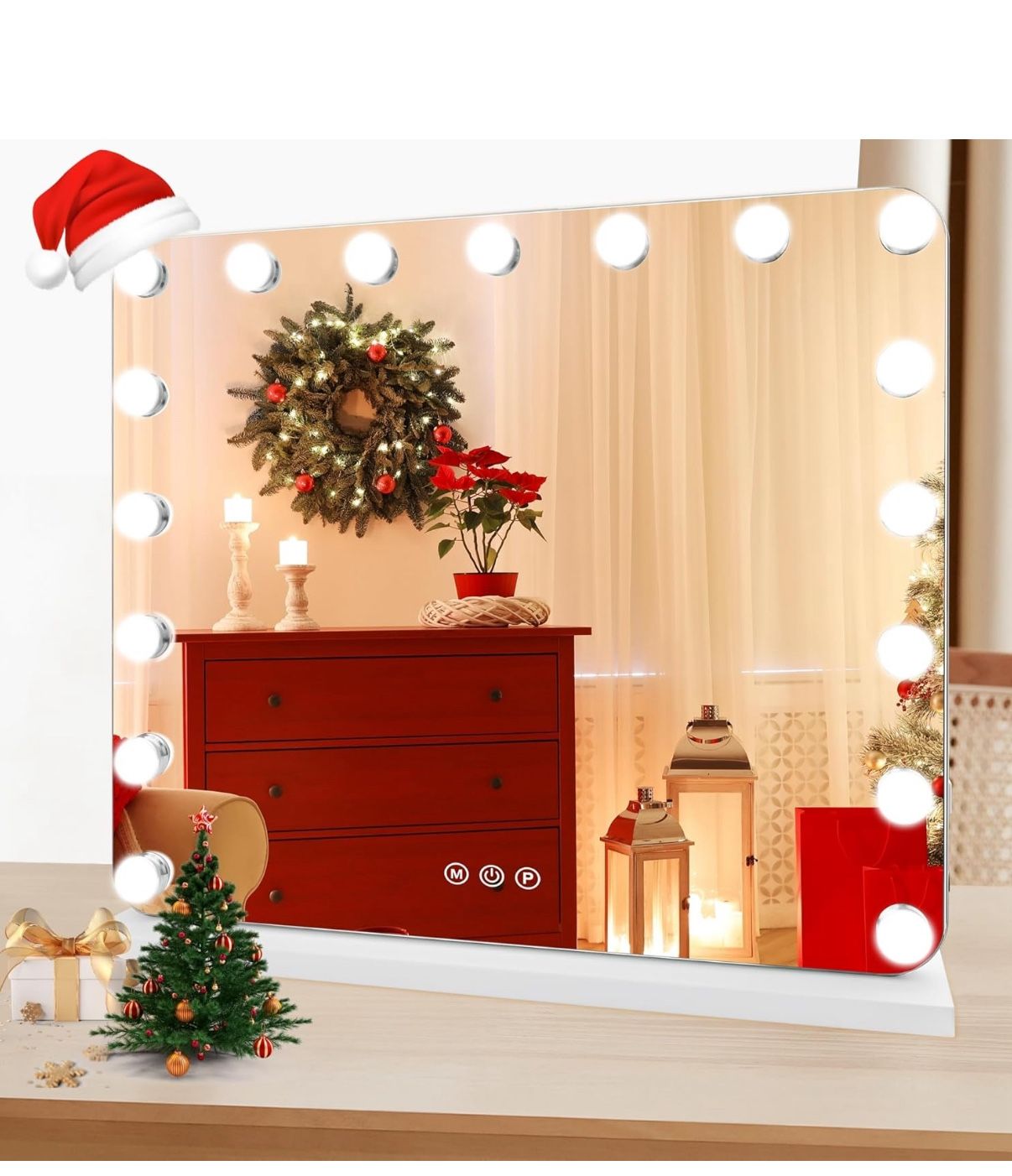 Hollywood Vanity Mirror with Lights, 17 Dimmable LED Bulbs 3 Color Lighted Makeup Mirror with Detachable 10X Magnification Mirror, Tabletop or Wall-Mo