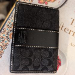 Coach Black Signature Canvas & Leather Snap ID Wallet