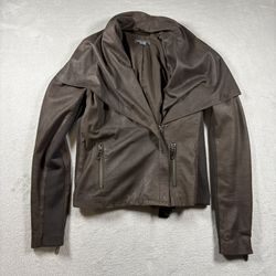 Vince Buttery Soft Women S Leather Brown Scuba Ribbed Knit Biker Jacket #3503