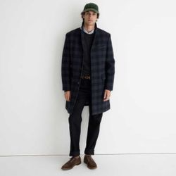 J. Crew Ludlow wool navy gray plaid mid length men’s peacoat 39R