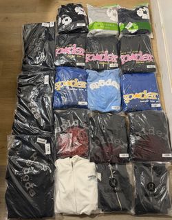 sp5der hoodies, demin tears, chrome hearts, hellstar, lululemon