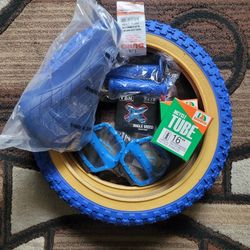 NEW Bicycle Bmx Jr Parts Bundle 16" Blue Gumwall Knobby Tread