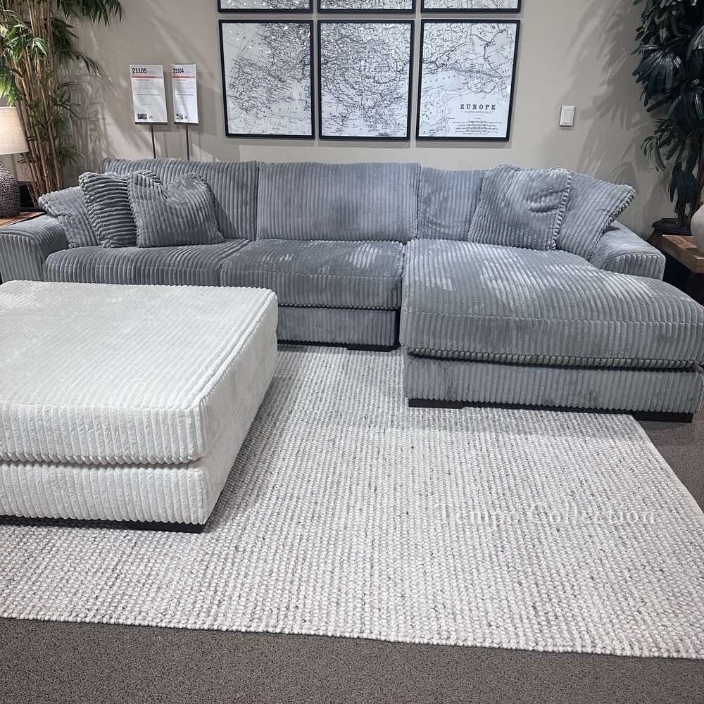 Grey Corduroy Sectional, Sofa Couches for Living Room