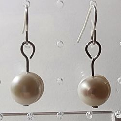 Large Fresh Water Pearl And Silver Dangle Earrings