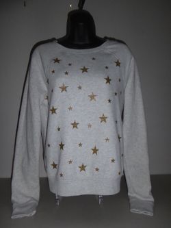 VICTORIA'S SECRET PINK PULLOVER SWEATSHIRT LIGHT LIGHT GREY GOLD STARS SIZE XS