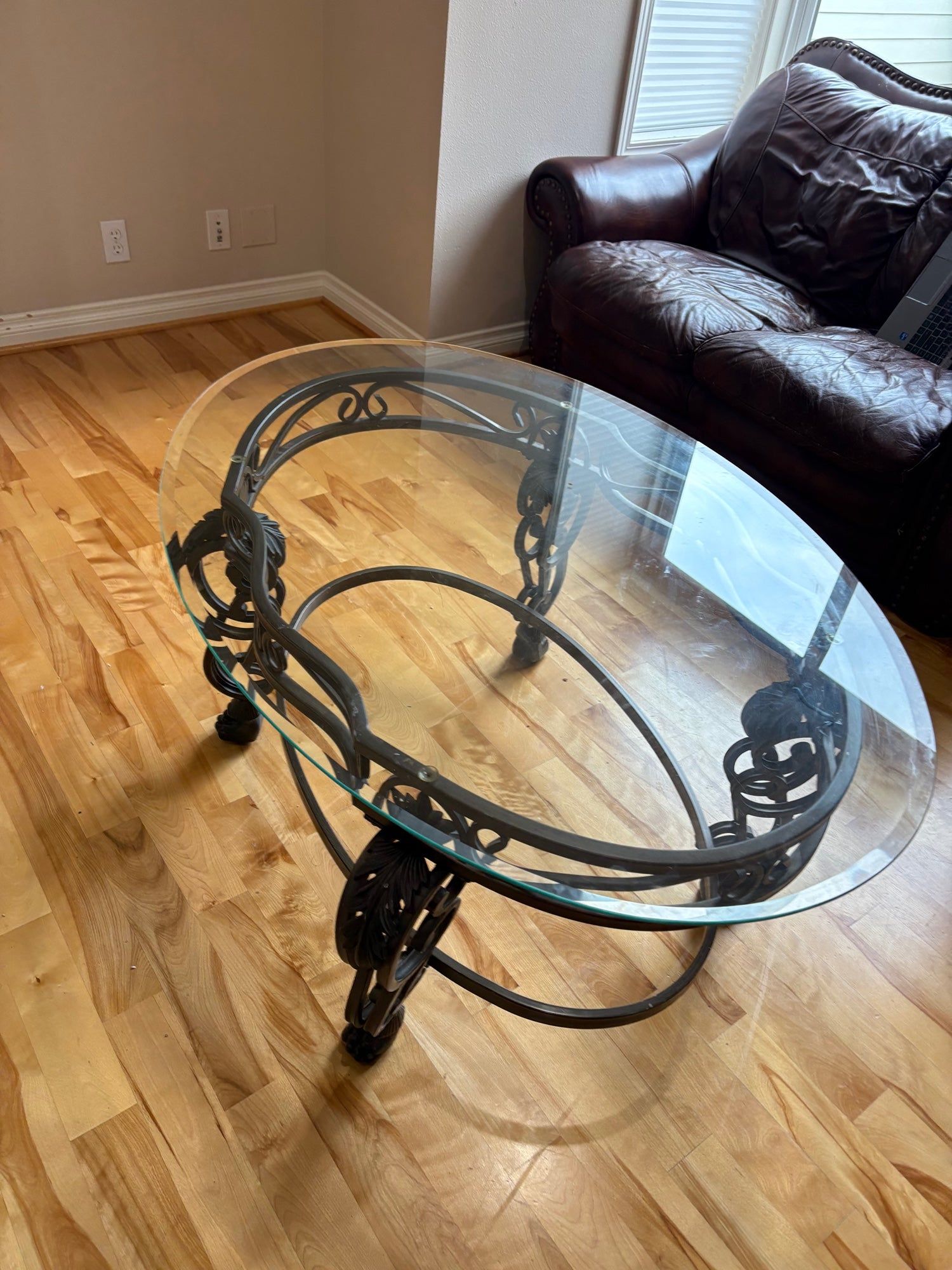 Ornate Metal and Glass Oval Coffee Table