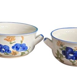 Chikaram Stoneware Hand-Painted Soup Bowls (Set of 2) – Floral Cottagecore
